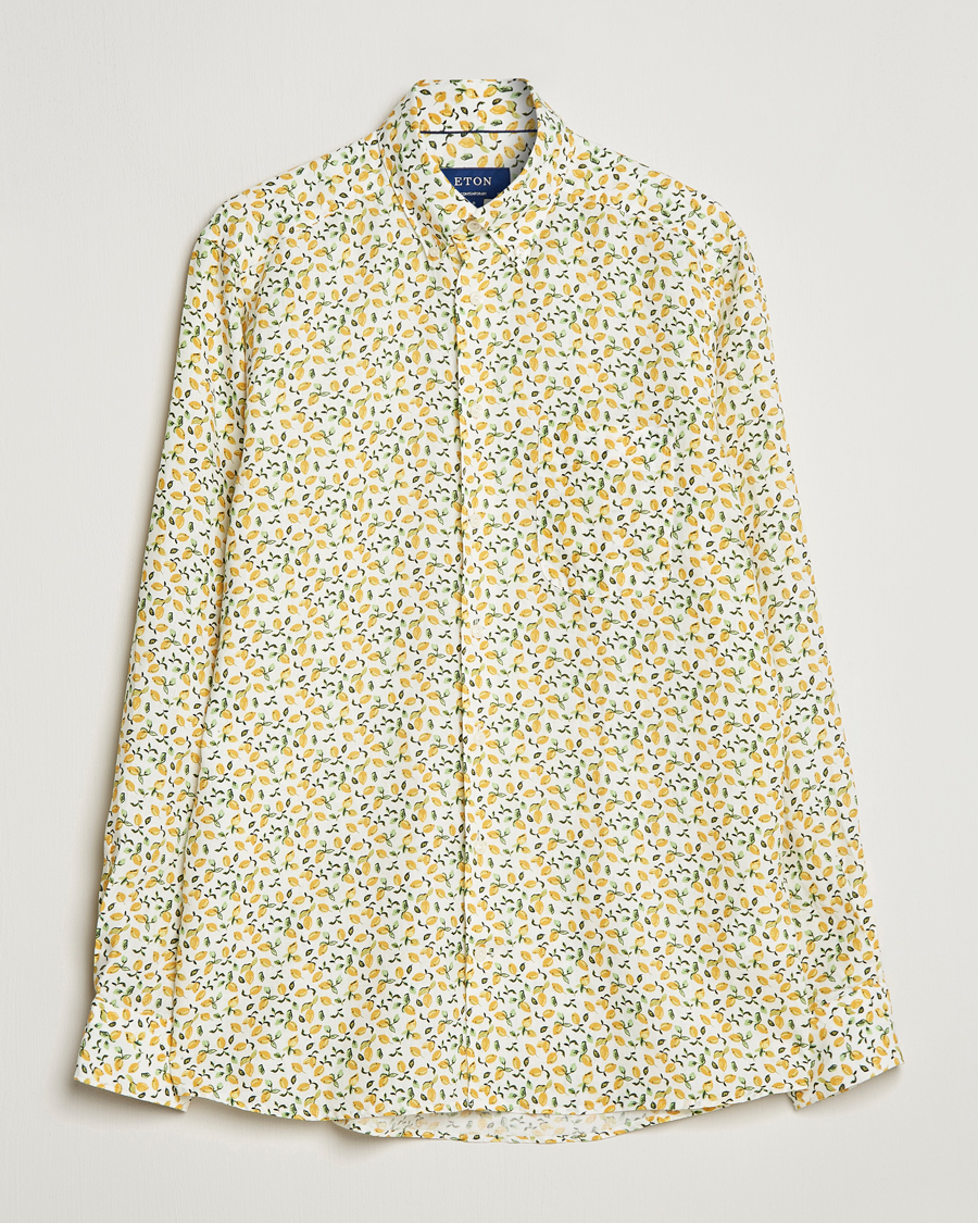 Herren | Hemden | Eton | Lemon Print Contemporary Linen Shirt Yellow