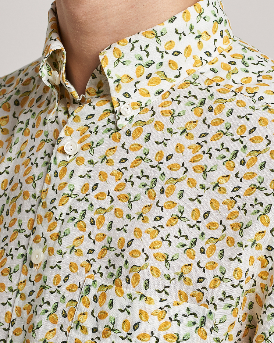 Herren | Hemden | Eton | Lemon Print Contemporary Linen Shirt Yellow