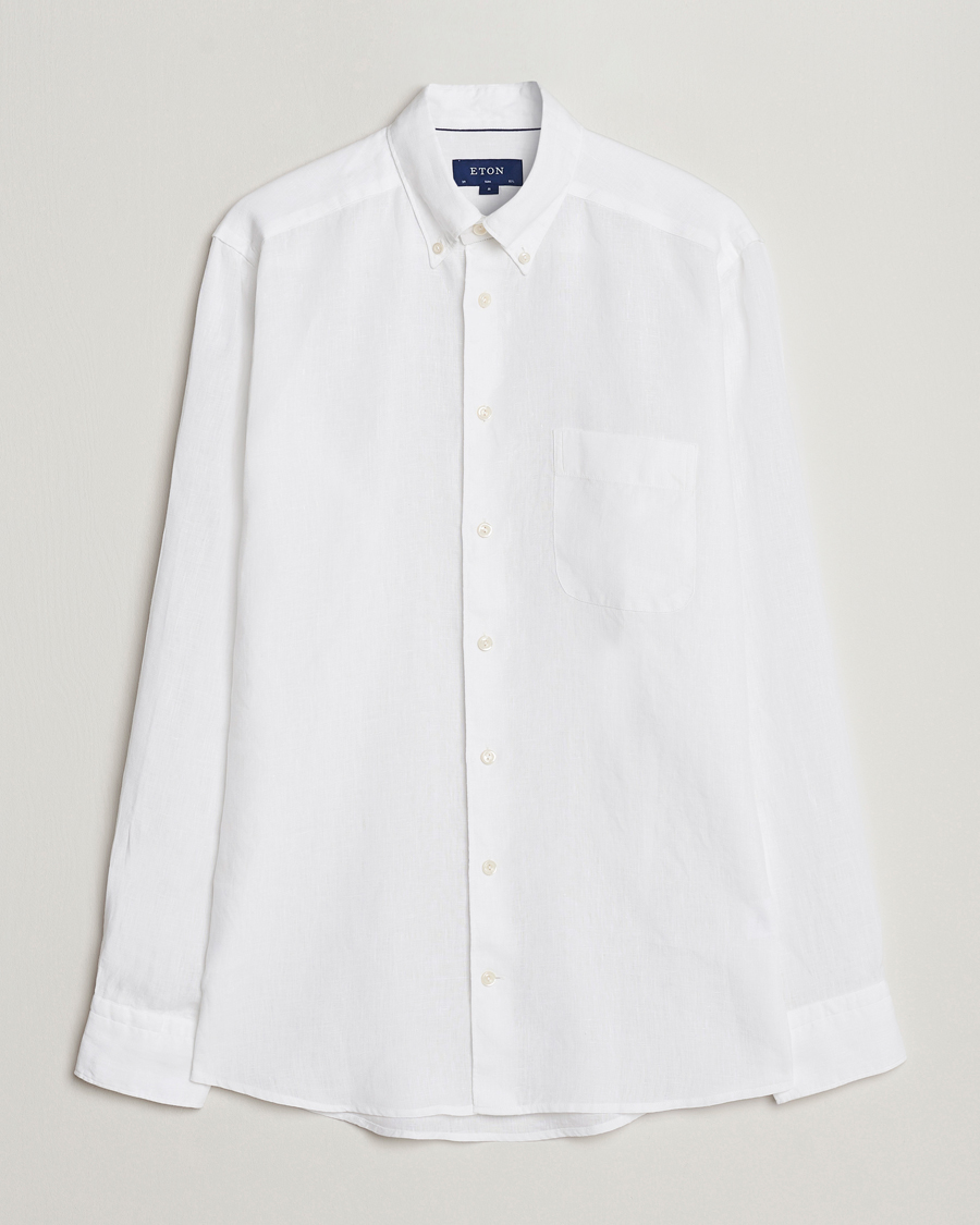 Herren | Hemden | Eton | Slim Fit Linen Button Down Shirt White