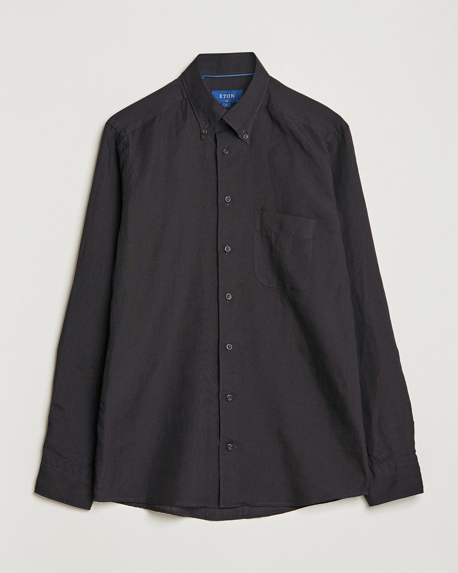 Herren | Hemden | Eton | Slim Fit Linen Button Down Shirt Black