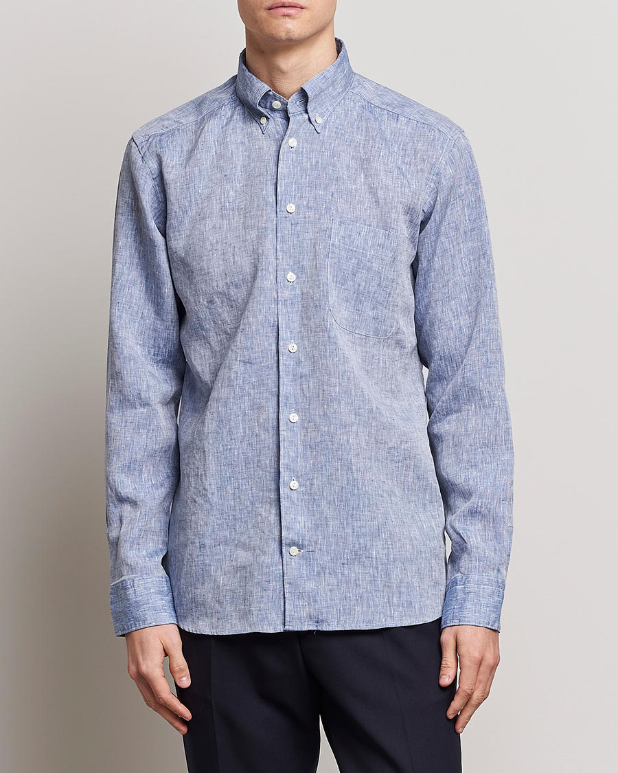 Herren | Hemden | Eton | Slim Fit Linen Shirt Mid Blue