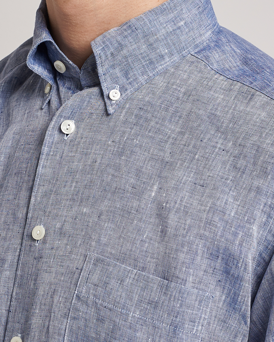 Herren | Hemden | Eton | Slim Fit Linen Shirt Mid Blue
