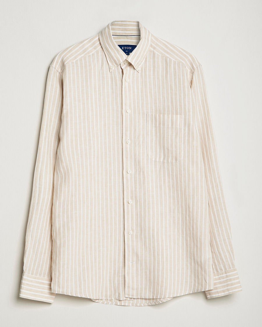 Herren | Hemden | Eton | Slim Fit Striped Linen Shirt Brown