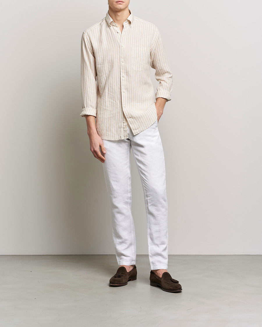 Herren | Hemden | Eton | Slim Fit Striped Linen Shirt Brown