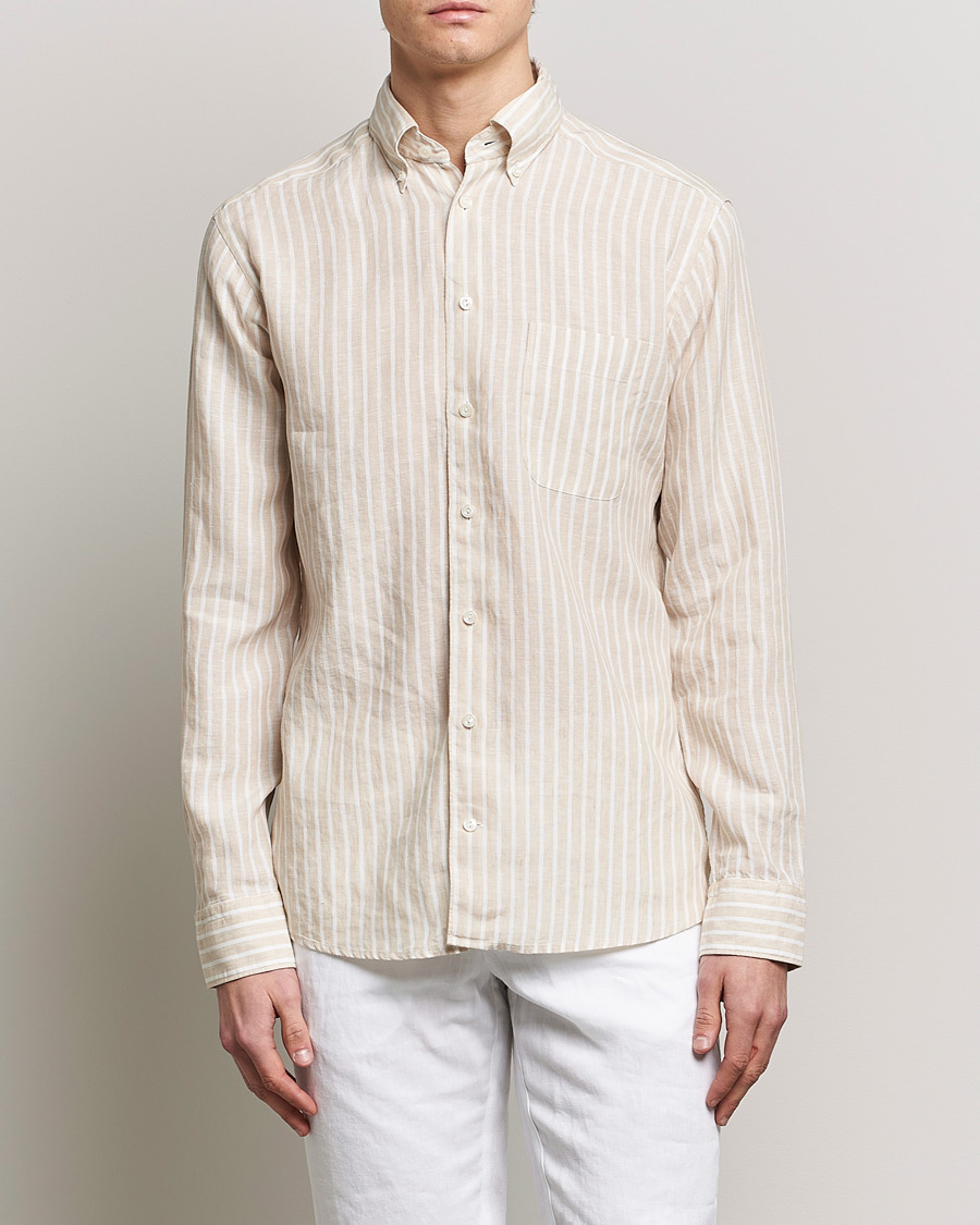 Herren | Hemden | Eton | Slim Fit Striped Linen Shirt Brown