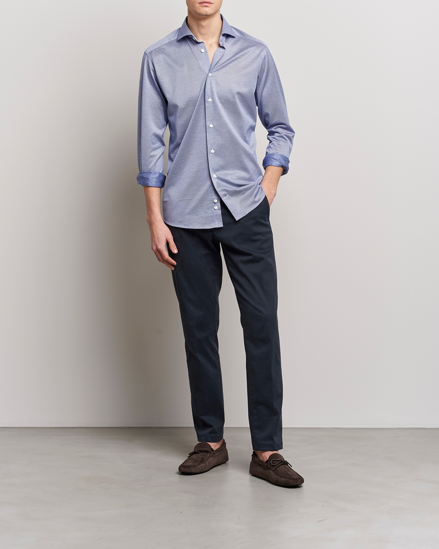 Herren | Hemden | Eton | Filo Di Scozia King Knit Shirt Mid Blue