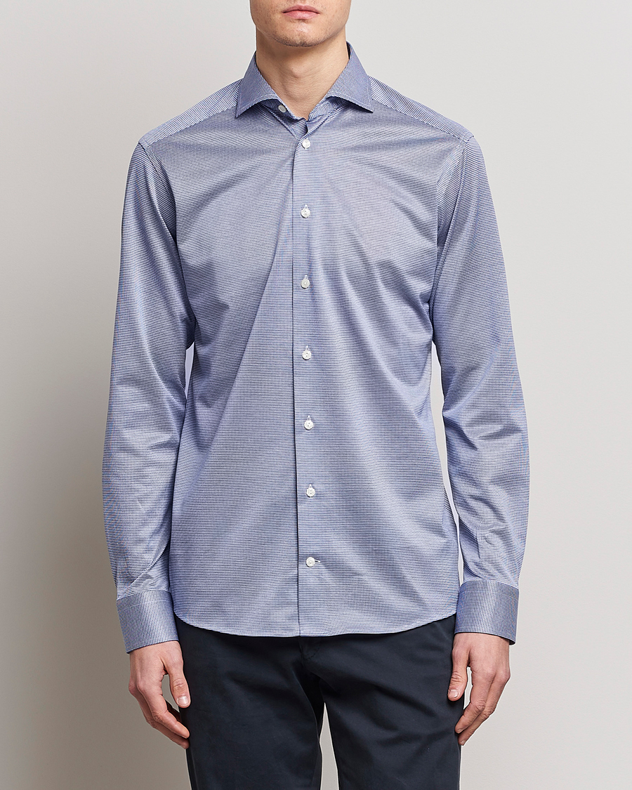 Herren | Hemden | Eton | Filo Di Scozia King Knit Shirt Mid Blue