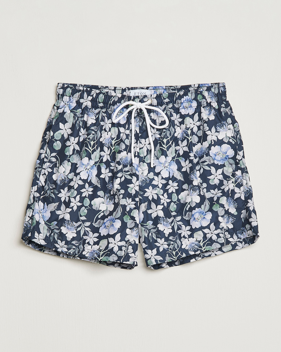 Herren | Badehosen | Eton | Floral Swim Shorts Navy Blue