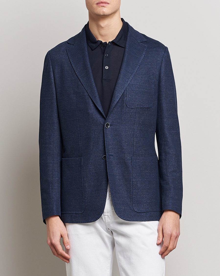 Herren | Sakkos | Canali | Linen/Cotton Jersey Blazer Dark Blue