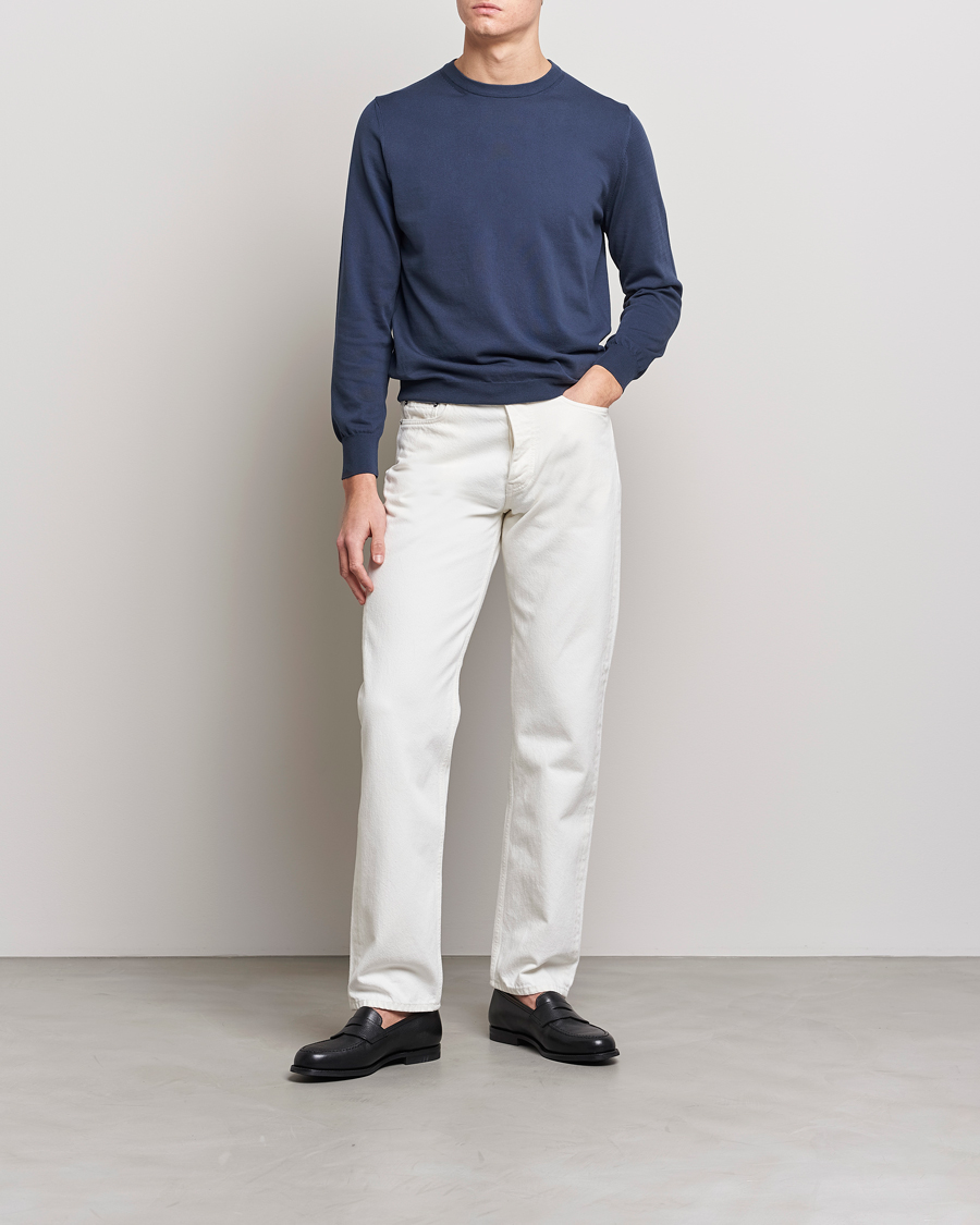 Herren | Pullover | Canali | Cotton Crew Neck Pullover Steel Blue