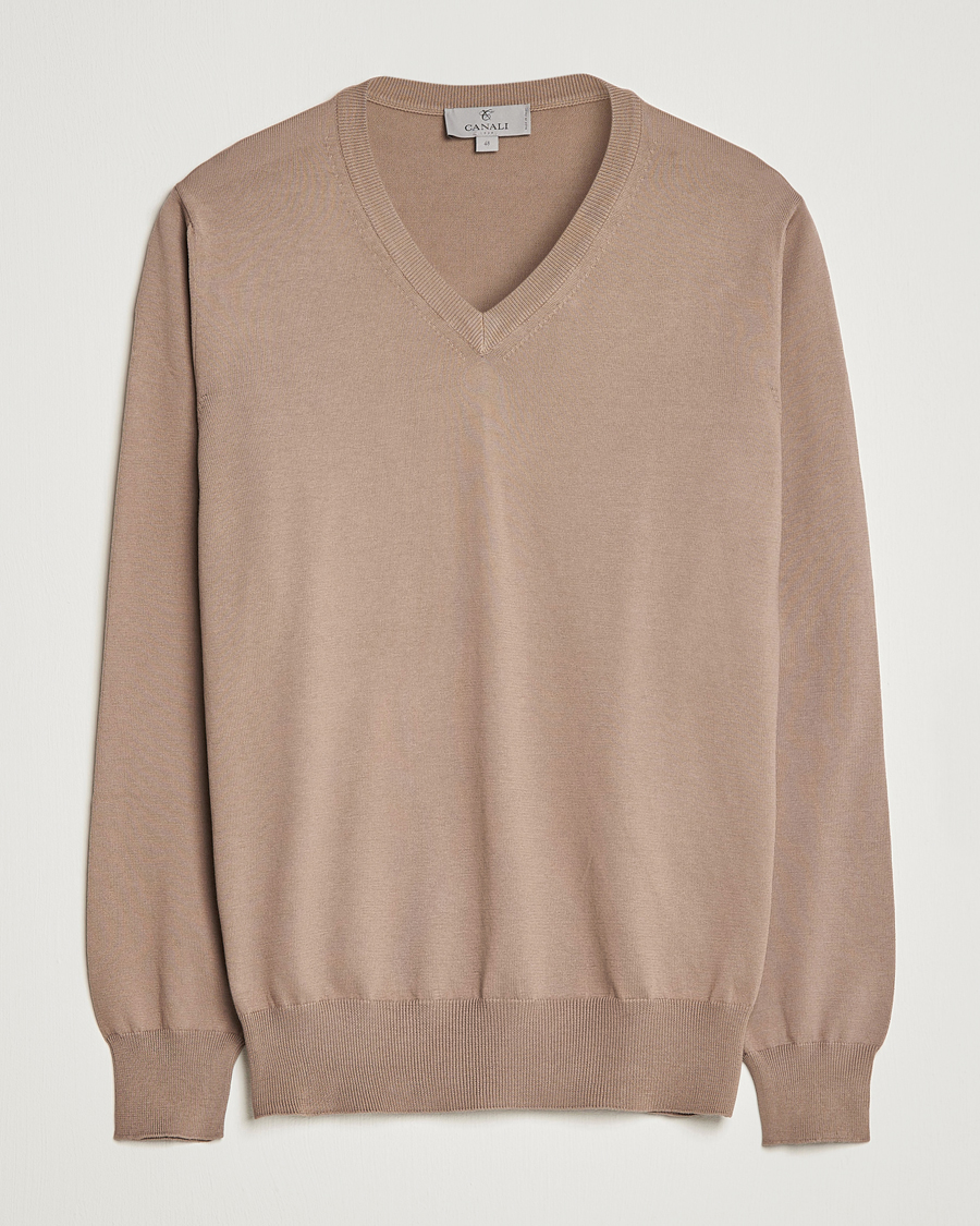Herren | Pullover | Canali | Cotton V-Neck Pullover Brown