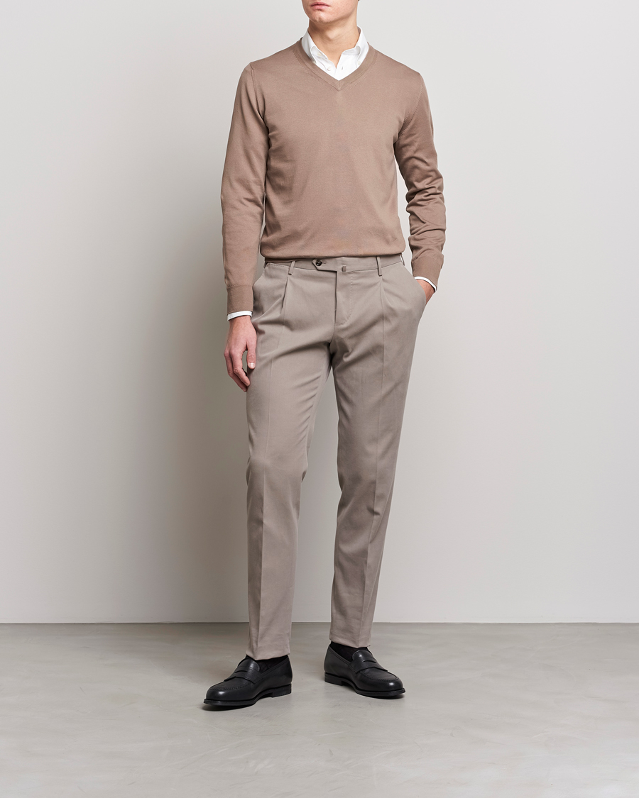 Herren | Pullover | Canali | Cotton V-Neck Pullover Brown