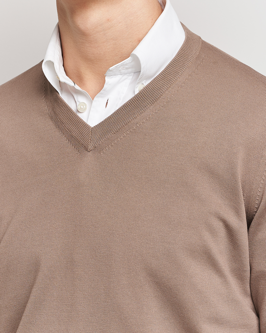 Herren | Pullover | Canali | Cotton V-Neck Pullover Brown
