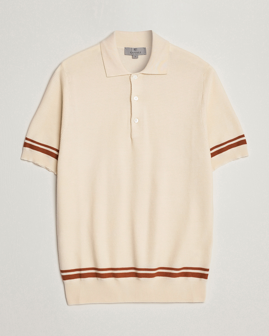 Herren | Pullover | Canali | Short Sleeve Knitted Polo Beige