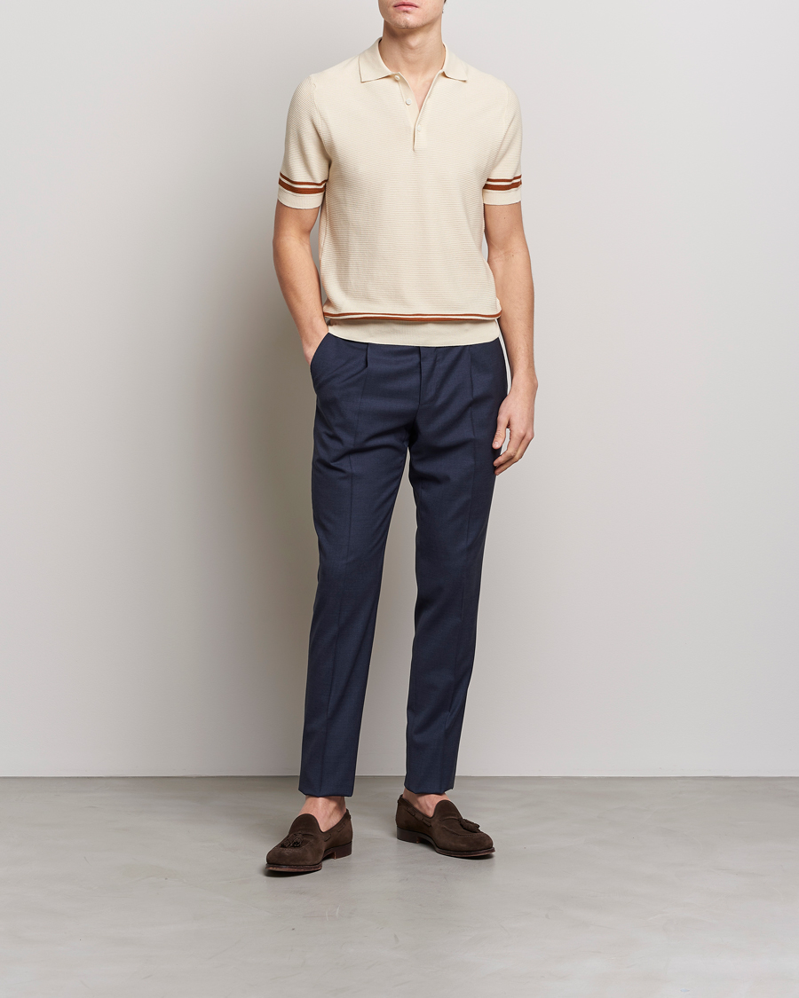 Herren | Pullover | Canali | Short Sleeve Knitted Polo Beige