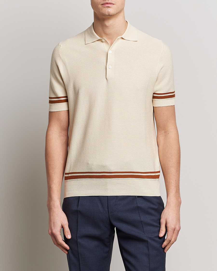Herren | Pullover | Canali | Short Sleeve Knitted Polo Beige