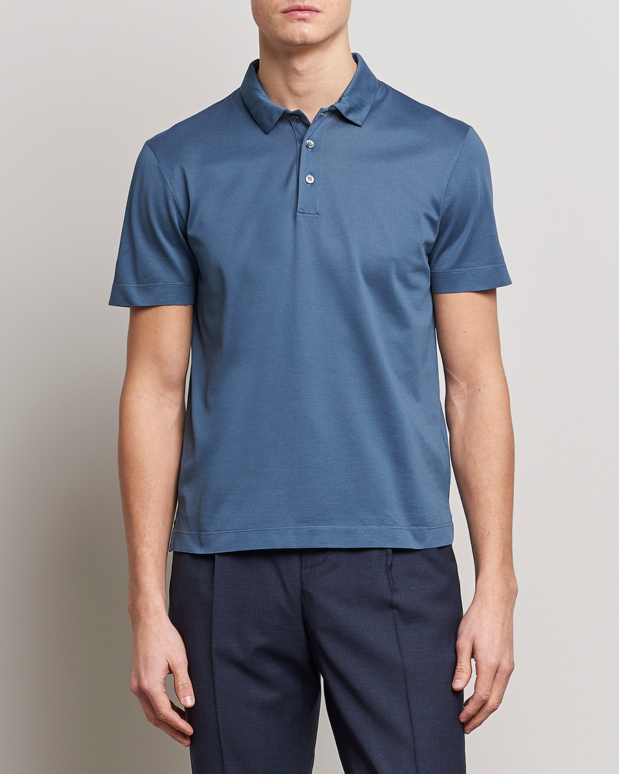 Herren | Poloshirts | Canali | Short Sleeve Polo Pique Steel Blue
