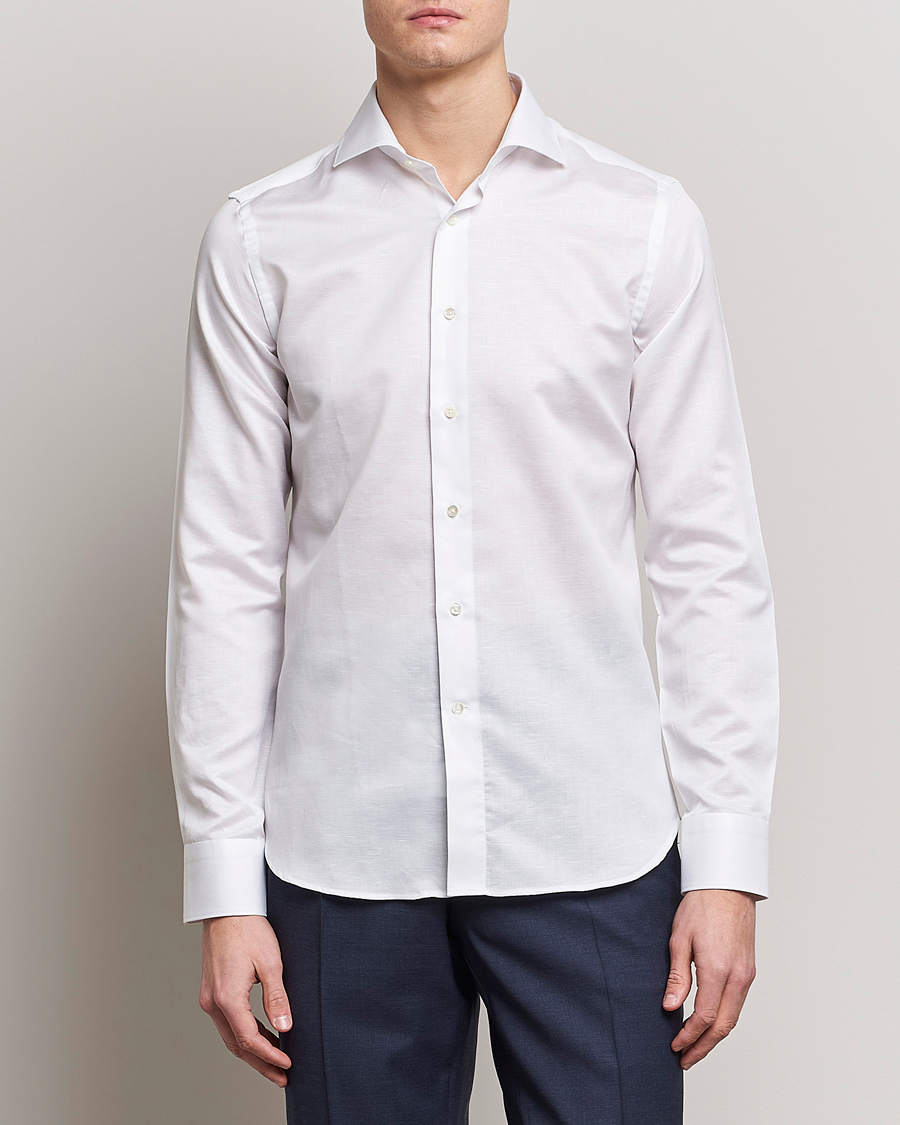 Herren | Hemden | Canali | Slim Fit Linen Shirt White