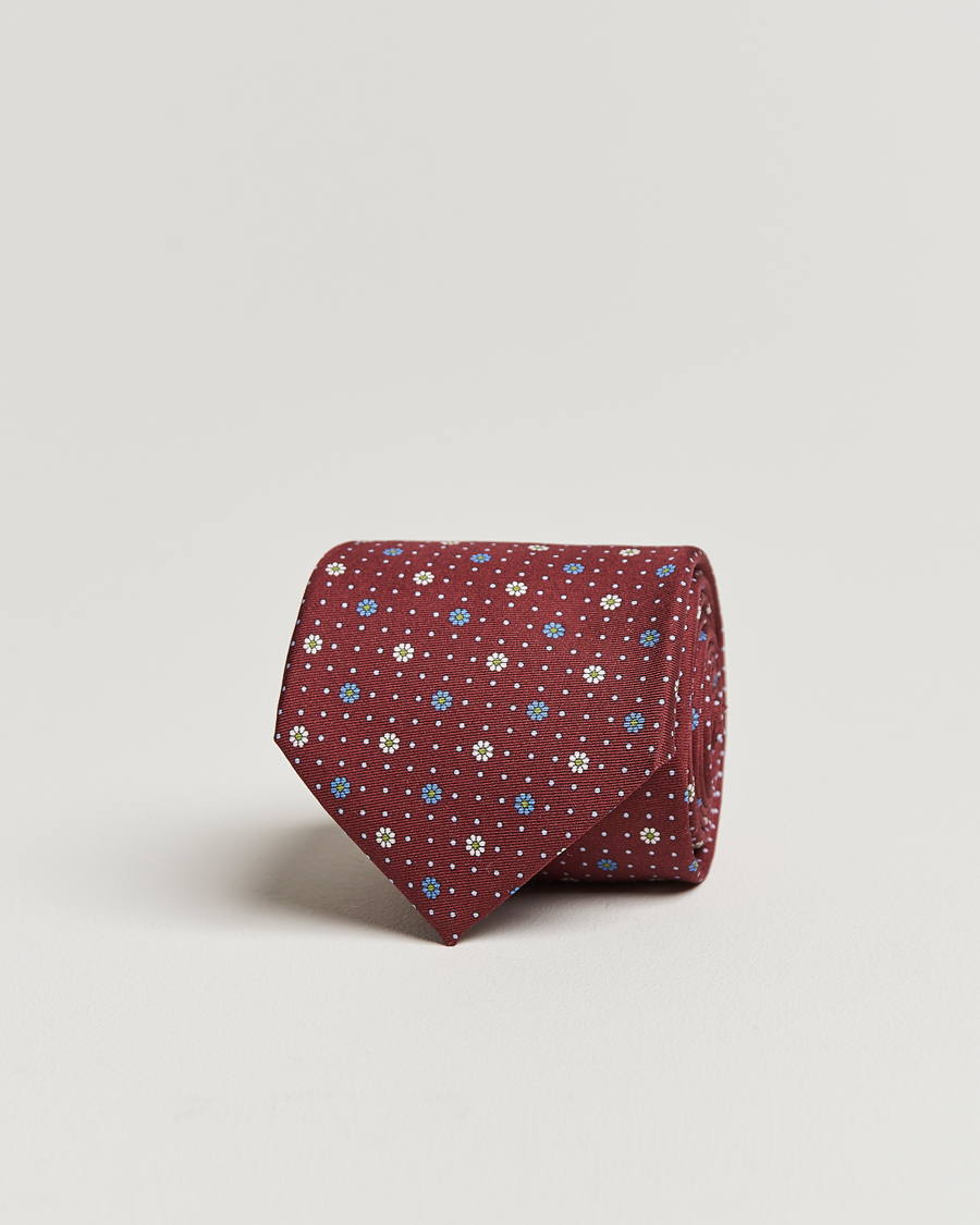 Herren | Canali Printed Flower Silk Tie Burgundy | Canali | Printed Flower Silk Tie Burgundy
