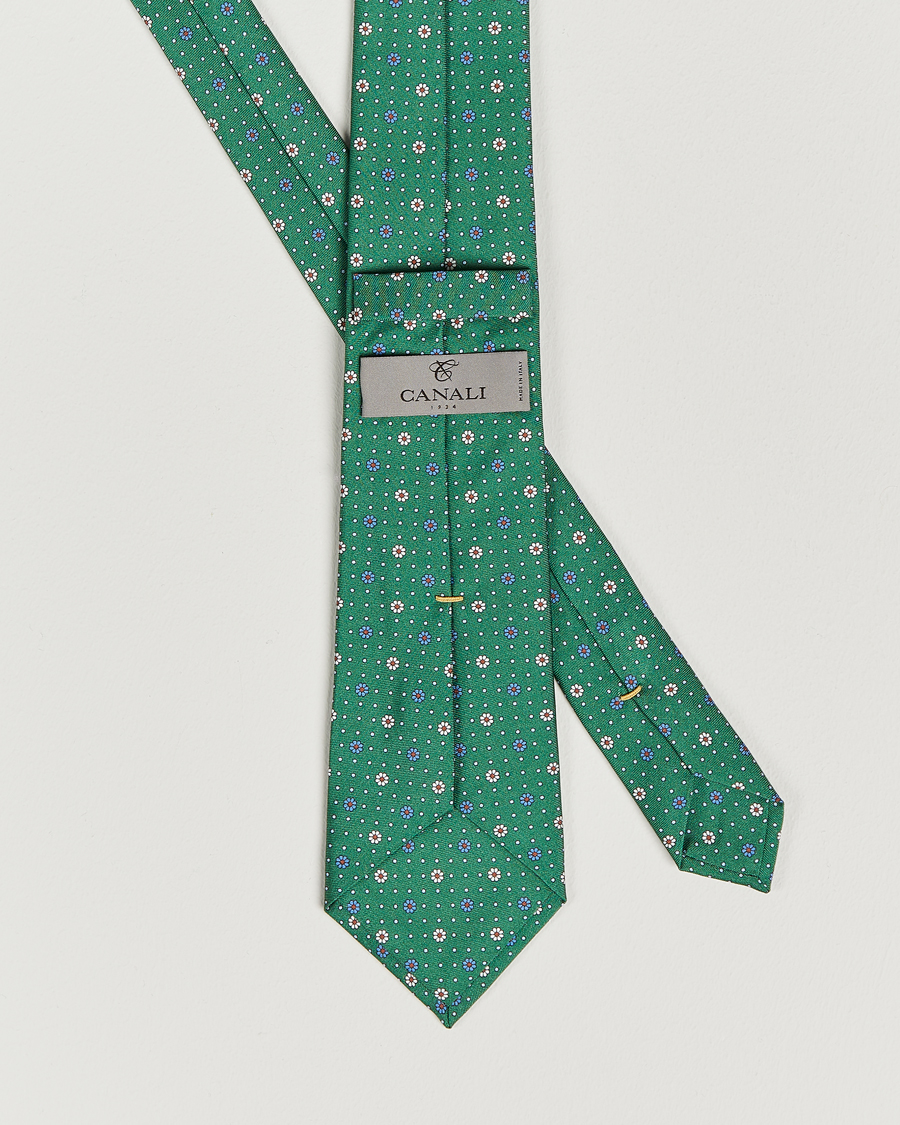 Herren | Canali Printed Flower Silk Tie Green | Canali | Printed Flower Silk Tie Green
