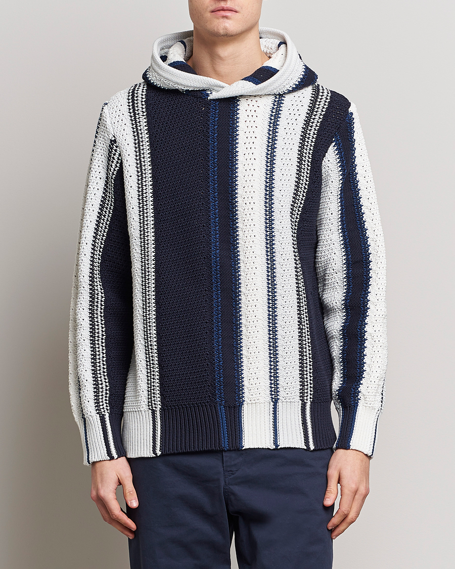 Herren | Pullover | Orlebar Brown | Kirk Tanami Striped Cotton Hood Sea Mist/Night Iris