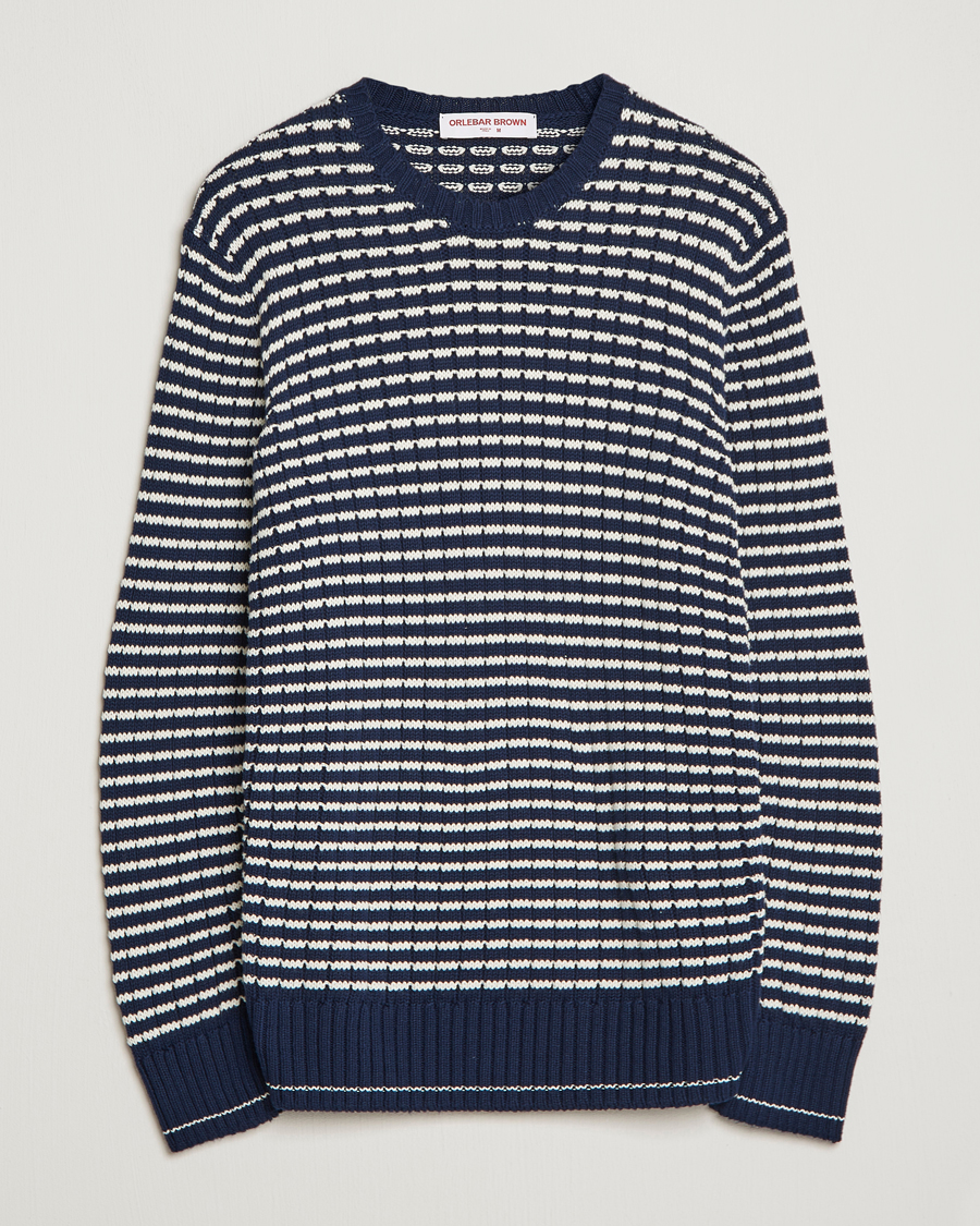 Herren | Pullover | Orlebar Brown | Lorca Organic Cotton Side Stripe Night Iris/Sea Mist
