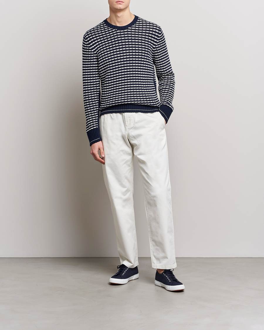 Herren | Pullover | Orlebar Brown | Lorca Organic Cotton Side Stripe Night Iris/Sea Mist