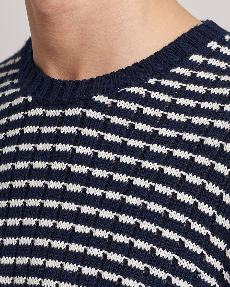 Herren | Pullover | Orlebar Brown | Lorca Organic Cotton Side Stripe Night Iris/Sea Mist