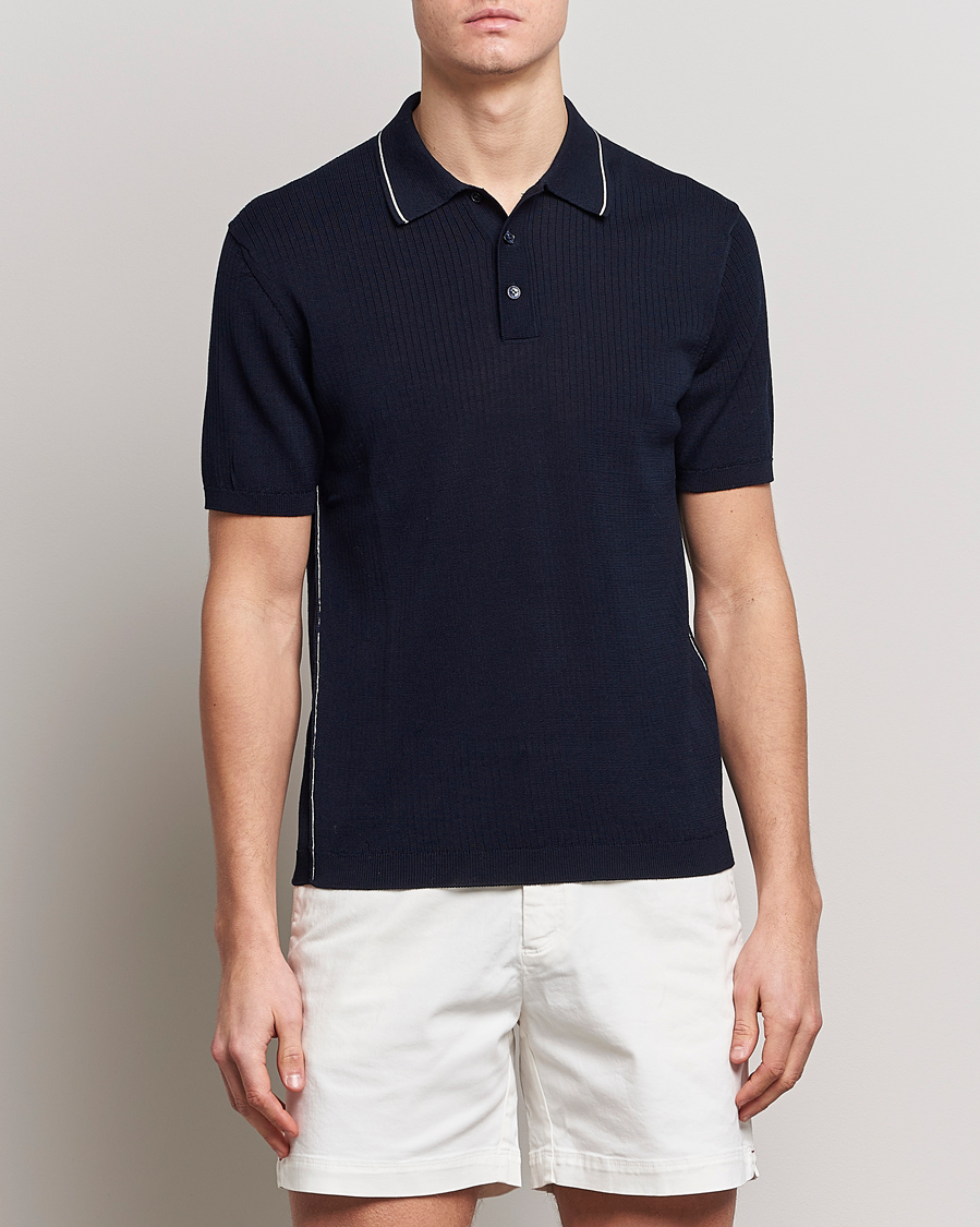 Herren | Poloshirts | Orlebar Brown | Maranon Organic Cotton Rib Tipping Polo Night Iris