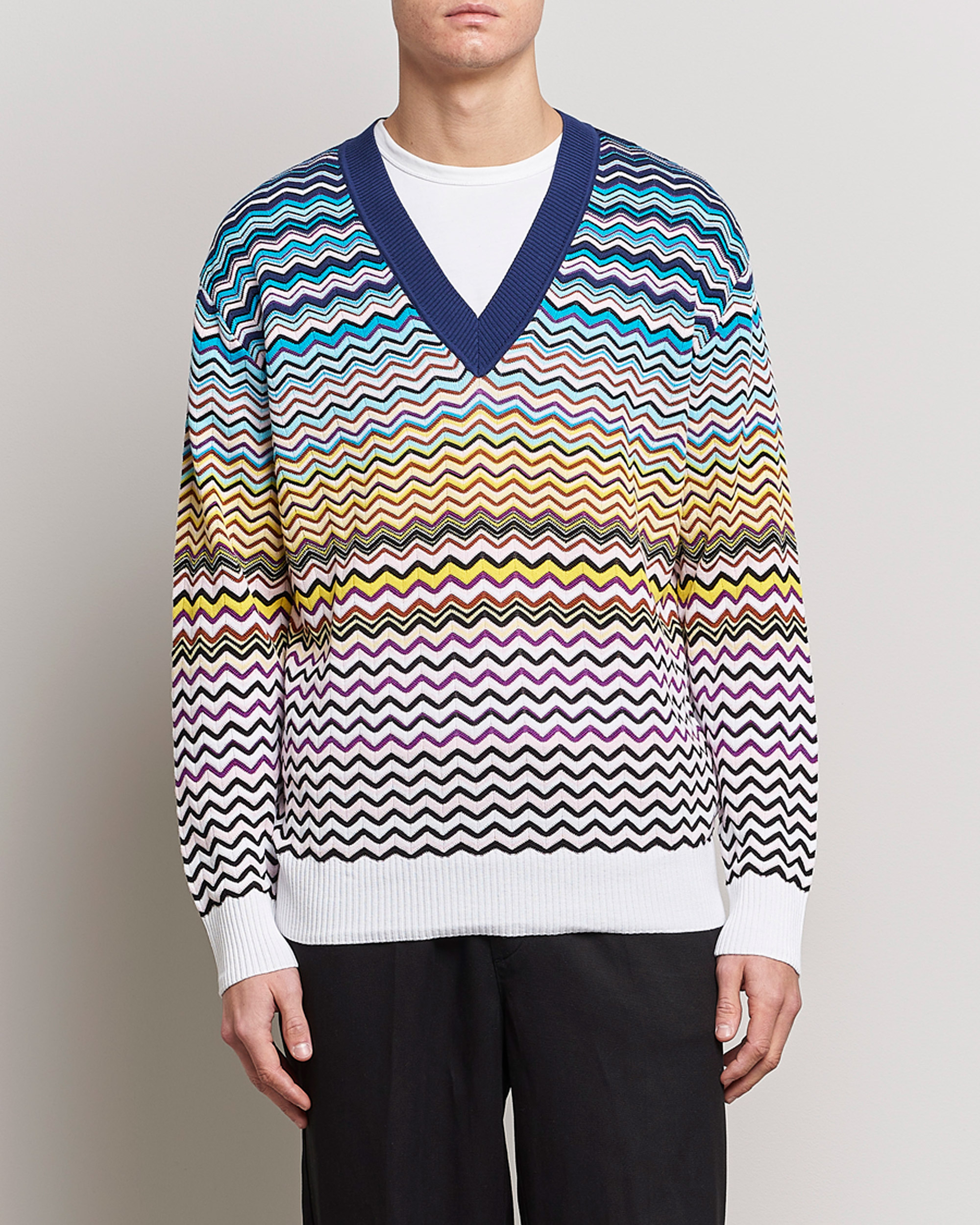 Herren | Pullover | Missoni | V-Neck Chevron Sweater Blue/Yellow