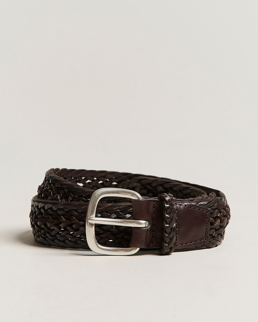 Herren | Orciani Braided Leather Belt 3,5 cm Dark Brown | Orciani | Braided Leather Belt 3,5 cm Dark Brown