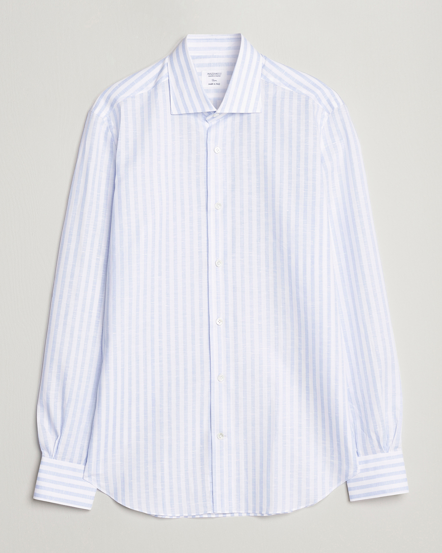 Herren | Hemden | Mazzarelli | Soft Cotton/Linen Shirt Light Blue Stripe