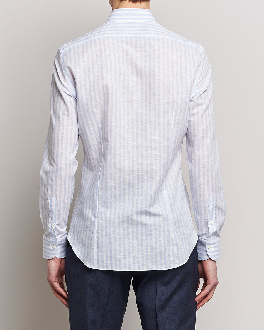 Herren | Hemden | Mazzarelli | Soft Cotton/Linen Shirt Light Blue Stripe
