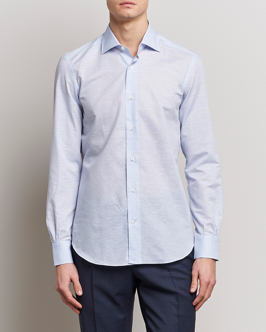 Herren | Hemden | Mazzarelli | Soft Cotton/Linen Shirt Light Blue