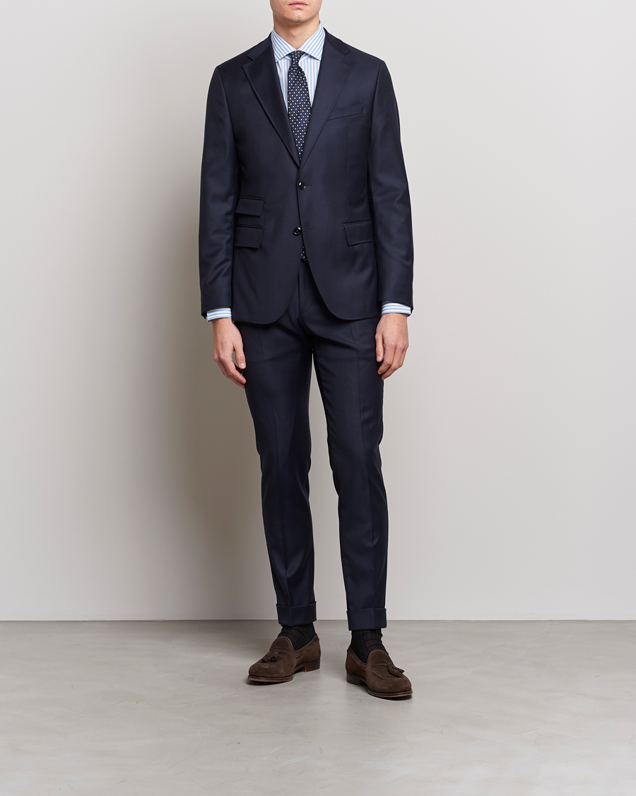 Herren | Hemden | Mazzarelli | Soft Cotton Cut Away Shirt Blue Stripe