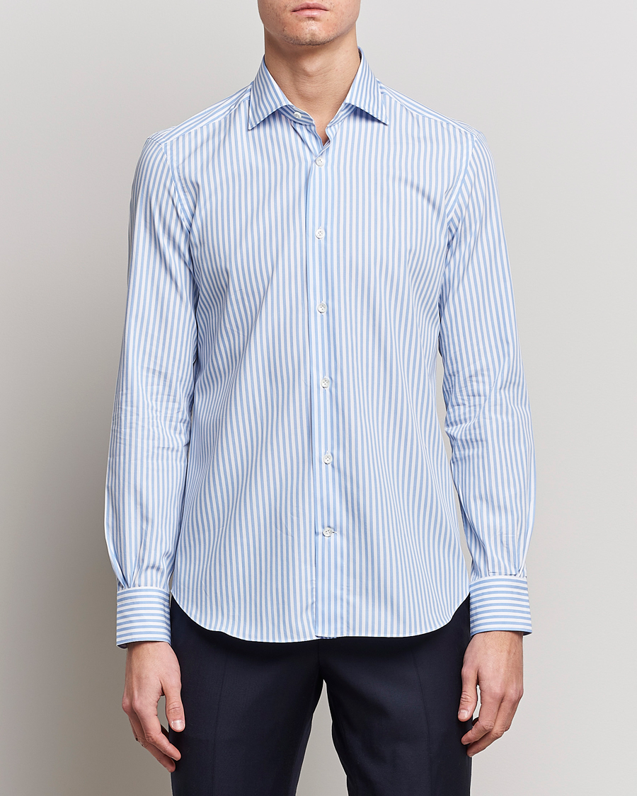 Herren | Freizeithemden | Mazzarelli | Soft Cotton Cut Away Shirt Blue Stripe
