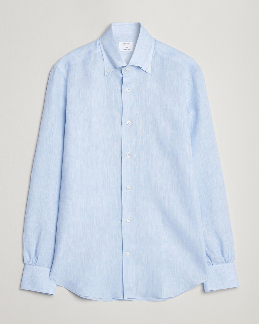 Herren | Hemden | Mazzarelli | Soft Linen Button Down Shirt Light Blue