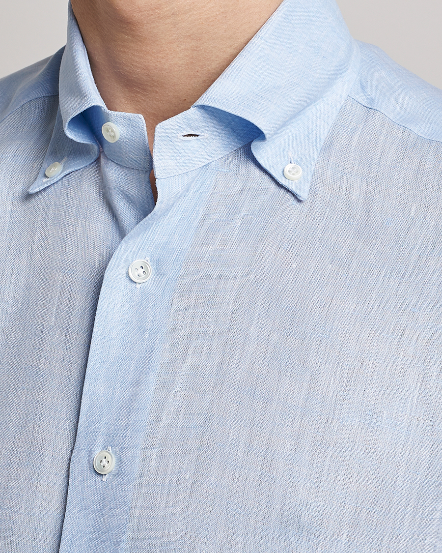 Herren | Hemden | Mazzarelli | Soft Linen Button Down Shirt Light Blue