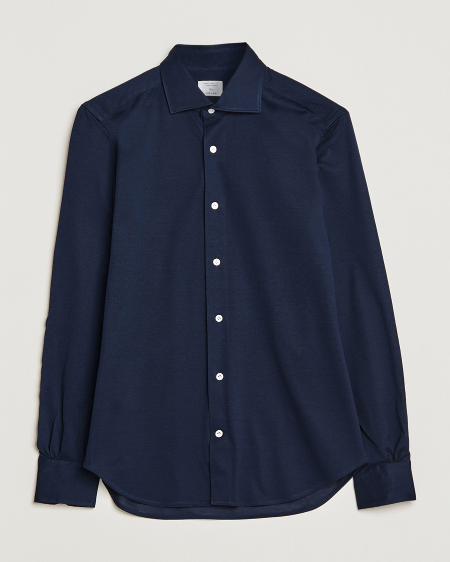 Herren | Hemden | Mazzarelli | Soft Washed Piquet Shirt Navy