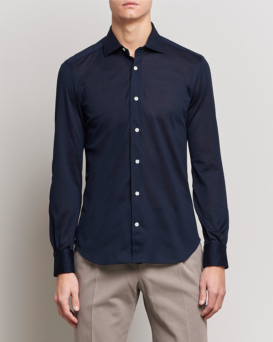 Herren | Hemden | Mazzarelli | Soft Washed Piquet Shirt Navy