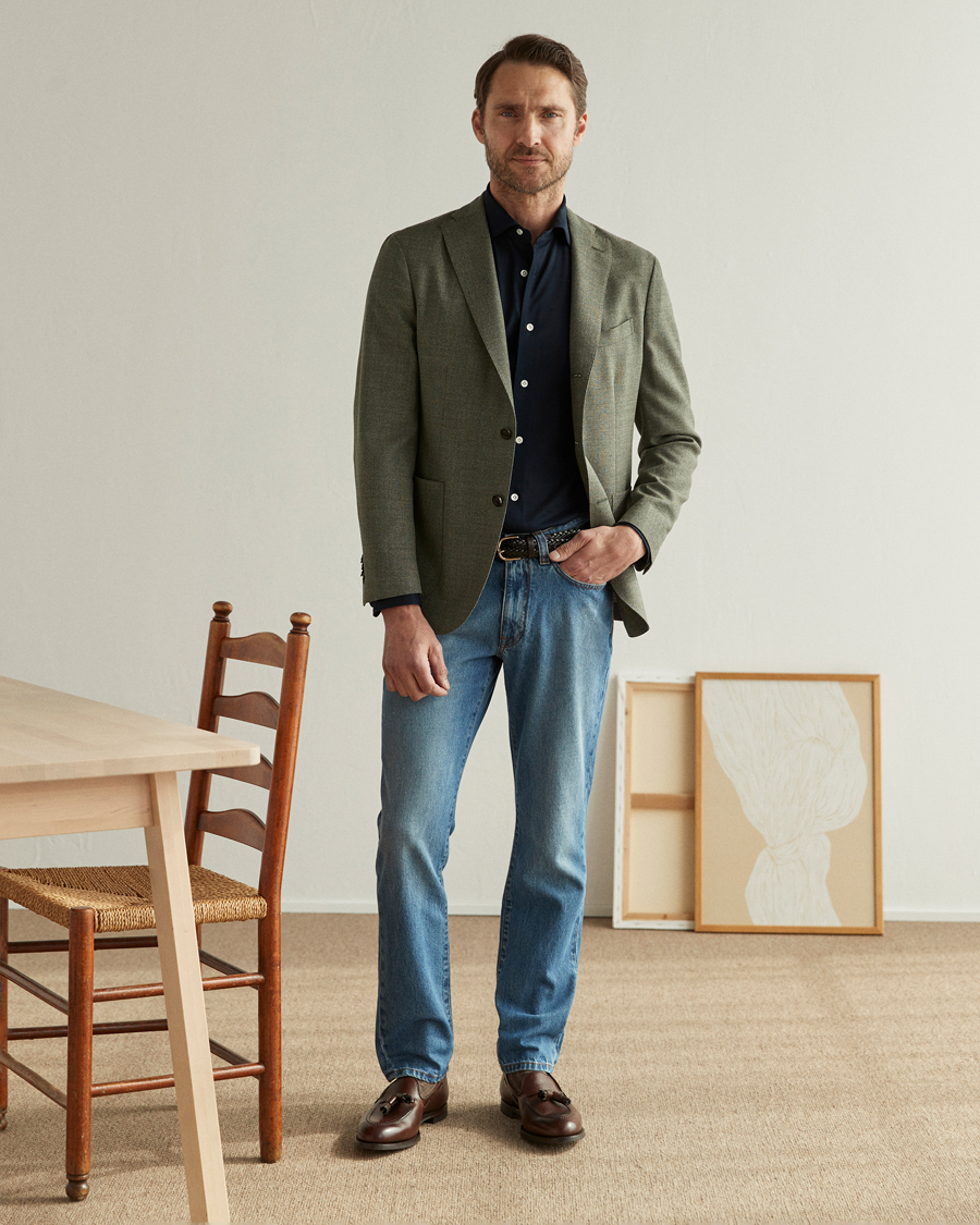 Herren | Hemden | Mazzarelli | Soft Washed Piquet Shirt Navy