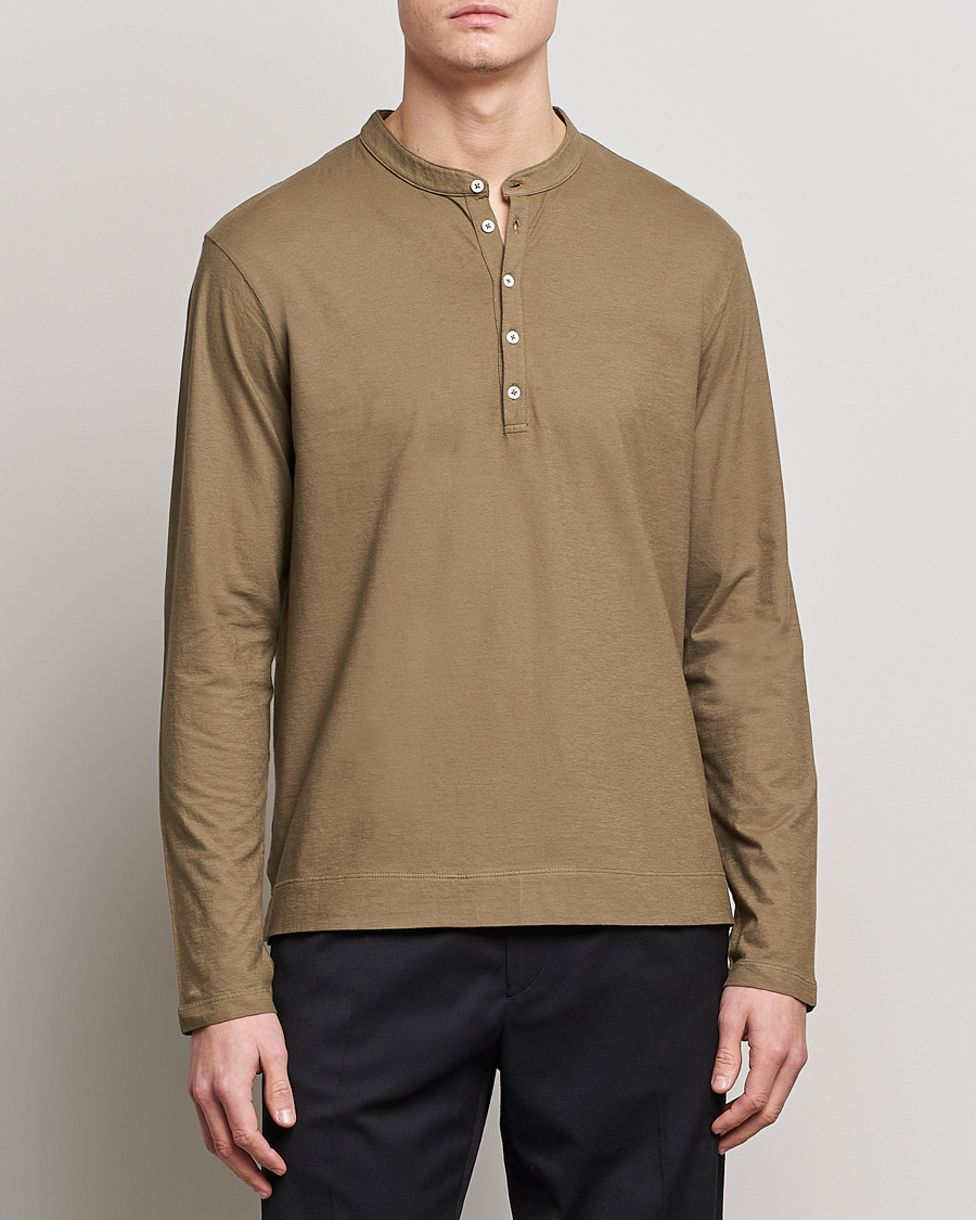 Herren | Pullover | Massimo Alba | Hawai Watercolor Henley Green Desert