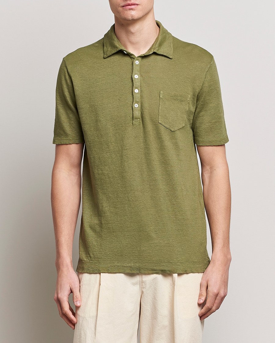 Herren | Poloshirts | Massimo Alba | Wembley Linen Polo Green Desert