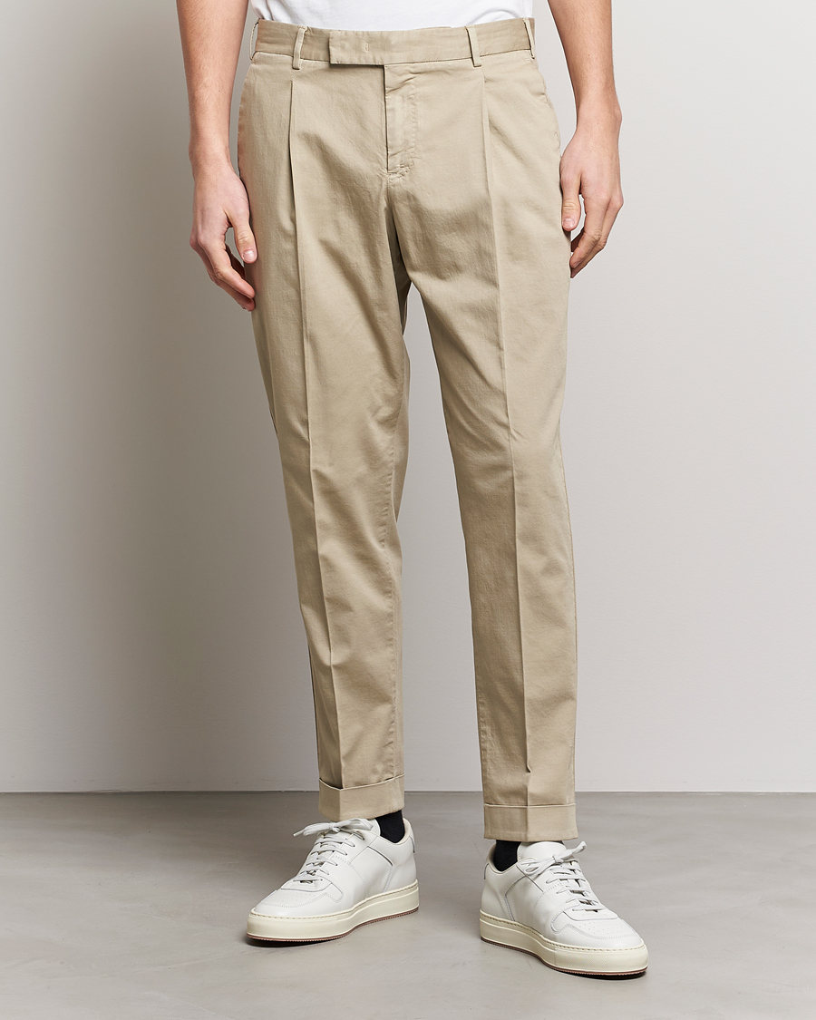 Herren | Hosen | PT01 | Slim Fit Pleated Linen Blend Trousers Beige