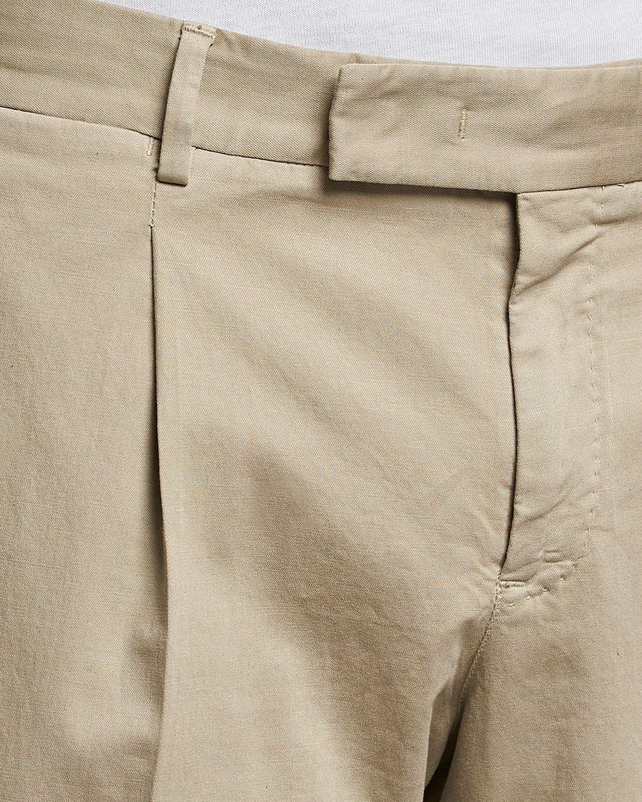 Herren | Hosen | PT01 | Slim Fit Pleated Linen Blend Trousers Beige