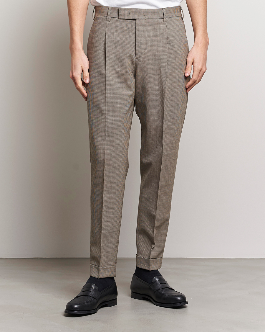 Herren | Hosen | PT01 | Slim Fit Pleated Soft Wool Trousers Beige
