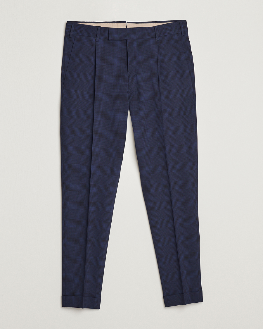 Herren | Hosen | PT01 | Slim Fit Pleated Glencheck Wool Trousers Navy