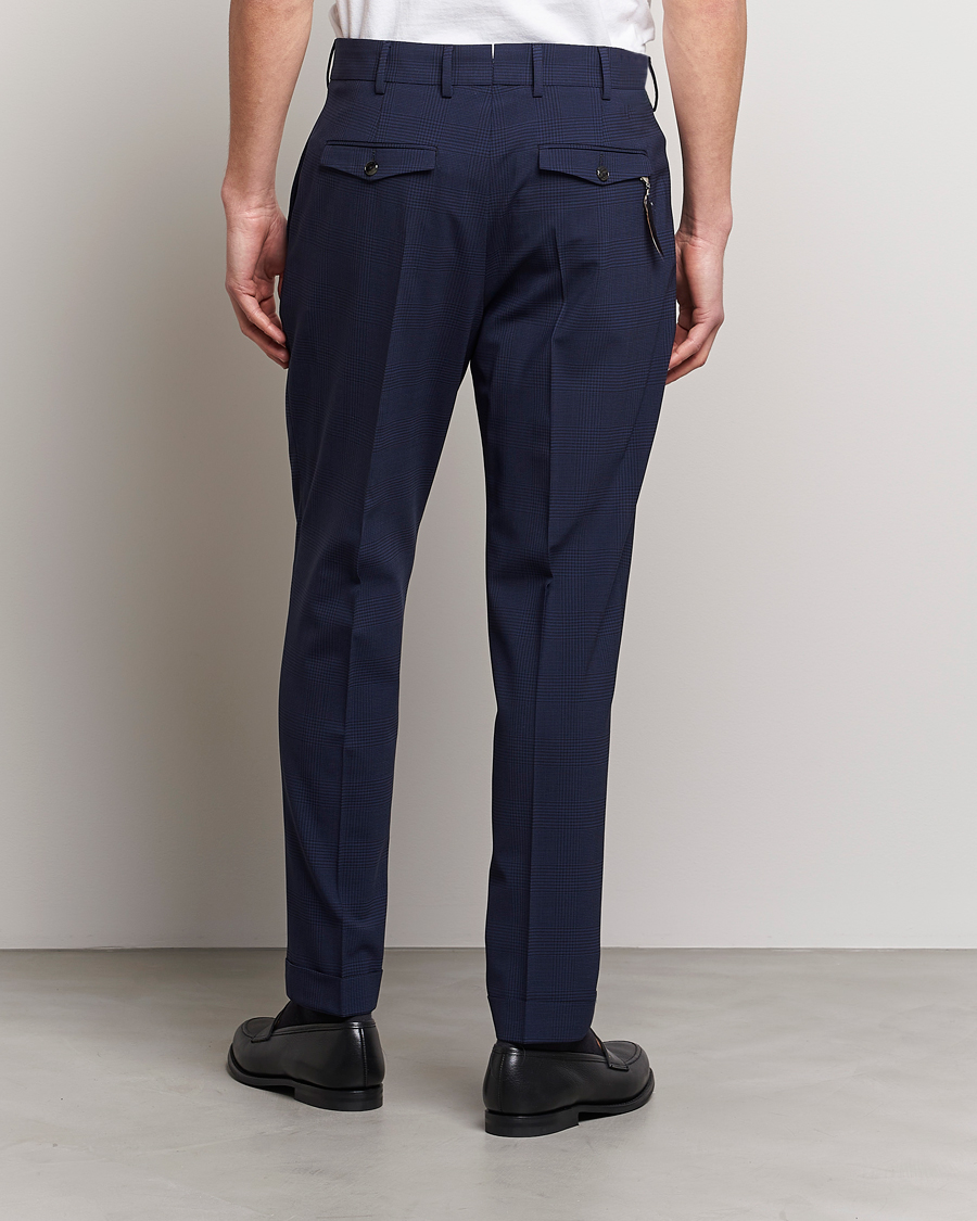Herren | Hosen | PT01 | Slim Fit Pleated Glencheck Wool Trousers Navy