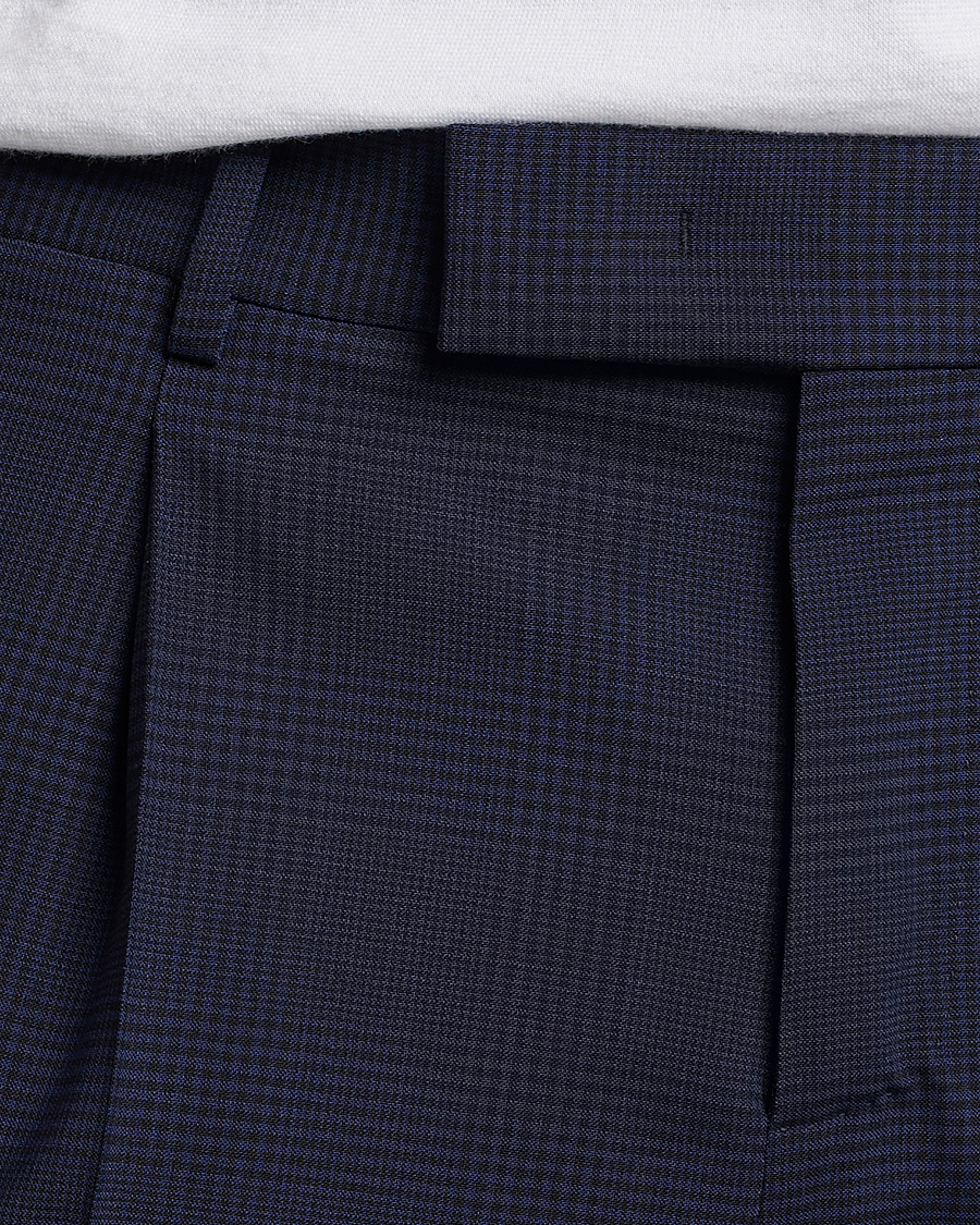 Herren | Hosen | PT01 | Slim Fit Pleated Glencheck Wool Trousers Navy