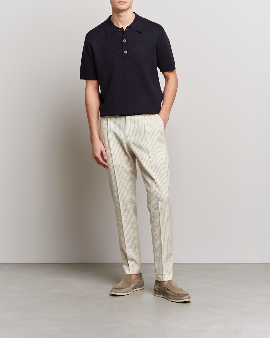 Herren | Hosen | PT01 | Slim Fit Pleated Wool Seersucker Trousers Off White